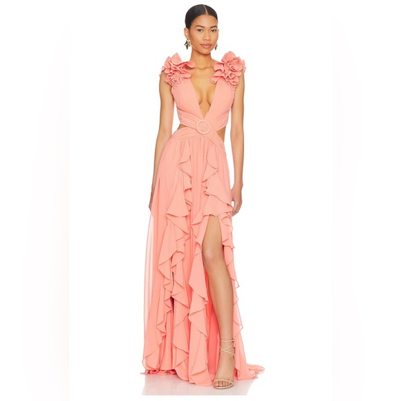 PatBO Dresses & Skirts - PatBO Flutter Sleeve Maxi Dress in Apricot